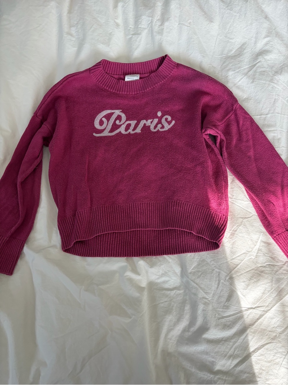 abercrombie kids Paris Script Crewneck Sweater - Fuchsia Pink - size 7/8
